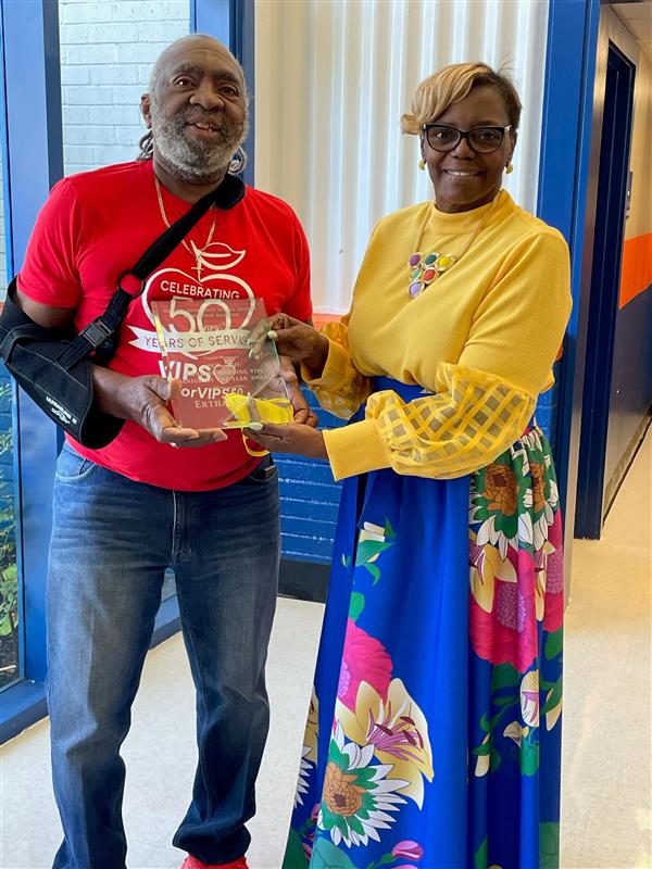 Mr. Eartha Stacey, Charles Harding VIPS Senior with Ms. L. Kennedy, Principal, High School Ahead Academy